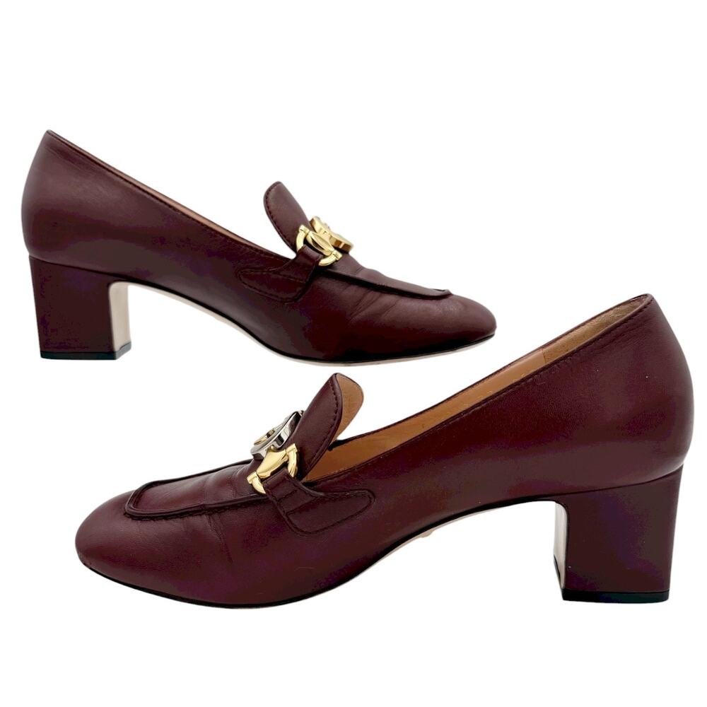 Gucci Zumi Interlocking GG Loafer Pumps EU 37 US 7 Bordeaux Burgundy Block Heel - Picture 15 of 16